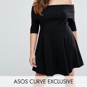 ASOS Black Off-Shoulder Skater Dress